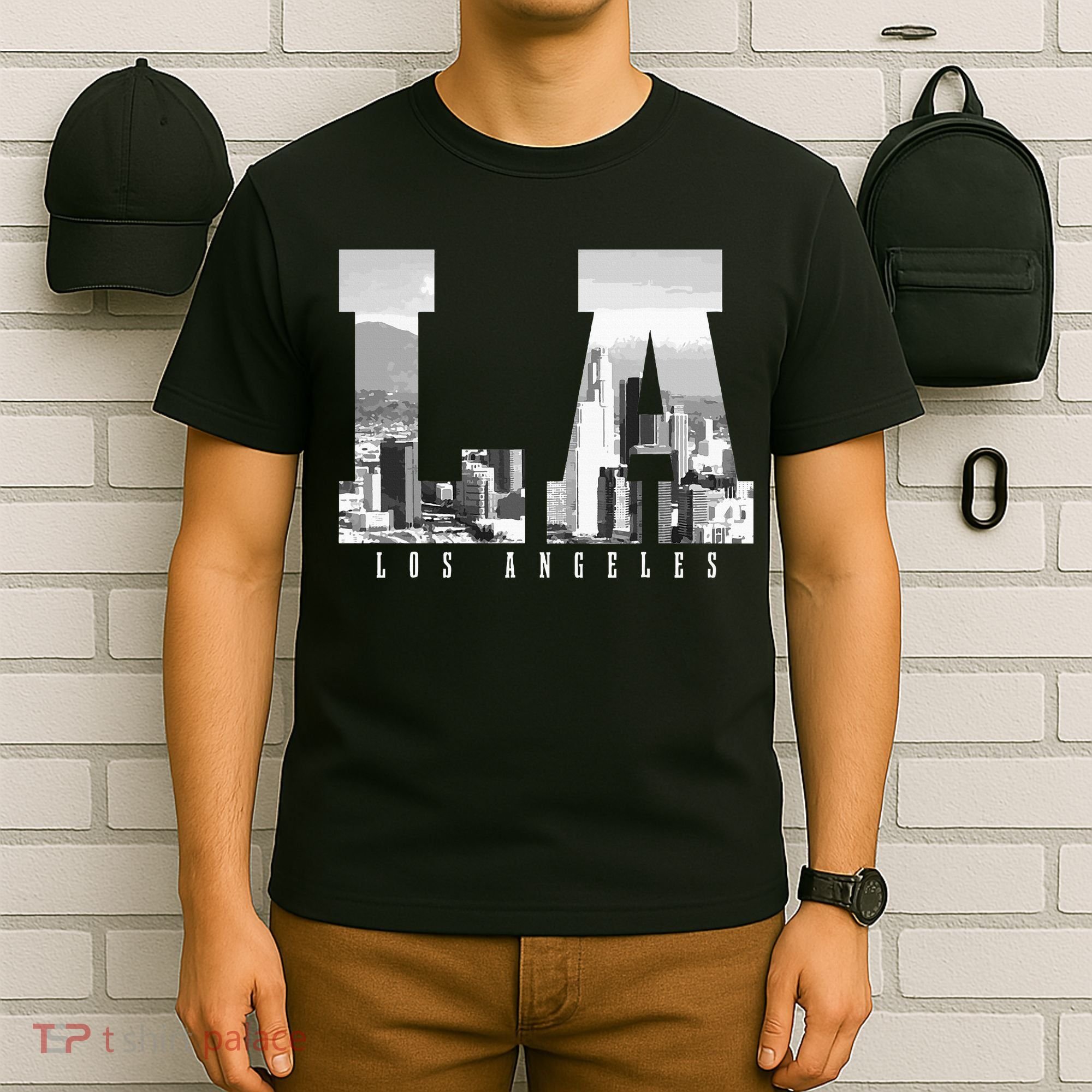 Los Angeles California La Skyline Pride Black White Vintage T-Shirt
