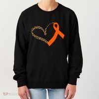 Leukemia Awareness Cancer Leopard Print Heart Orange Ribbon Gift Women's Sweatshirt thumb 0