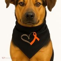 Leukemia Awareness Cancer Leopard Print Heart Orange Ribbon Gift USA-Made Doggie Bandana thumb 1