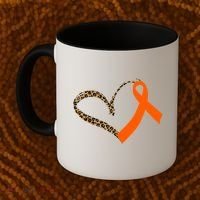 Leukemia Awareness Cancer Leopard Print Heart Orange Ribbon Gift Coffee Mug thumb 2