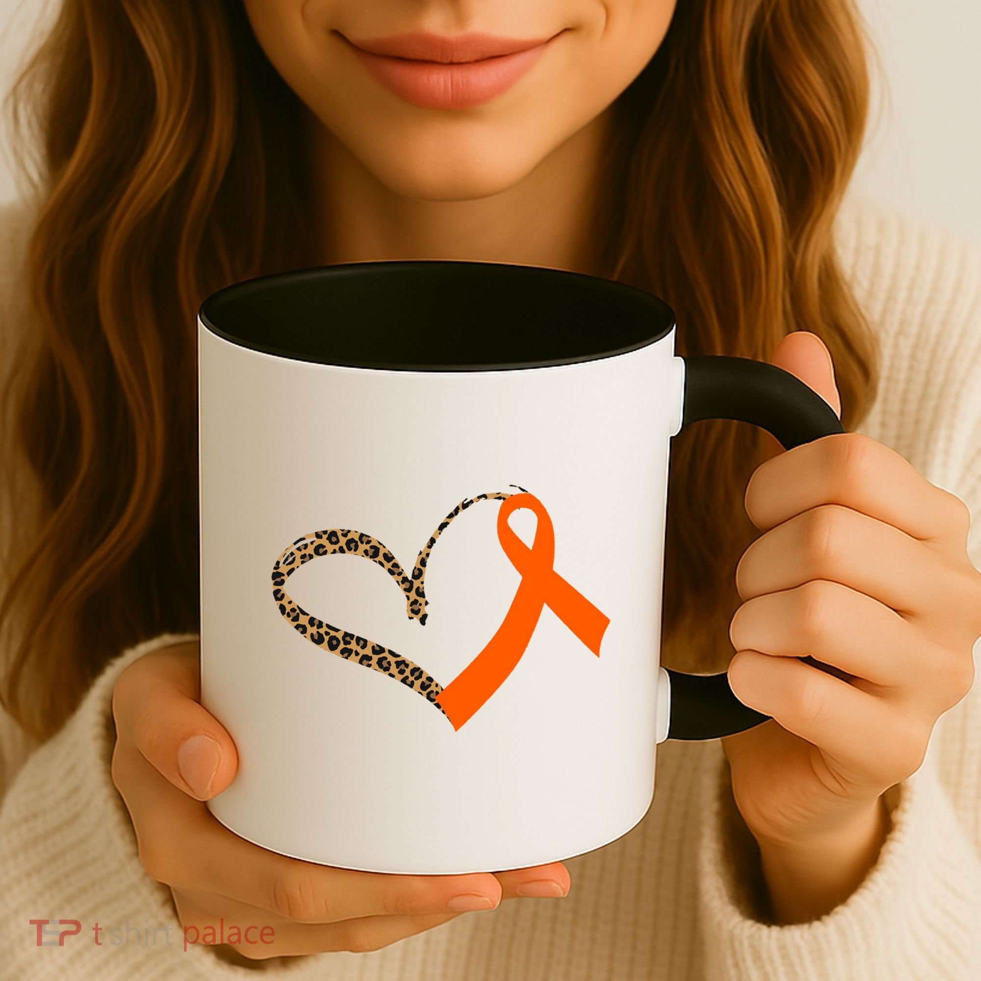 Leukemia Awareness Cancer Leopard Print Heart Orange Ribbon Gift Coffee Mug