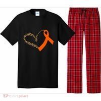 Leukemia Awareness Cancer Leopard Print Heart Orange Ribbon Gift Pajama Set thumb 0