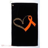 Leukemia Awareness Cancer Leopard Print Heart Orange Ribbon Gift Golf Towel thumb 0