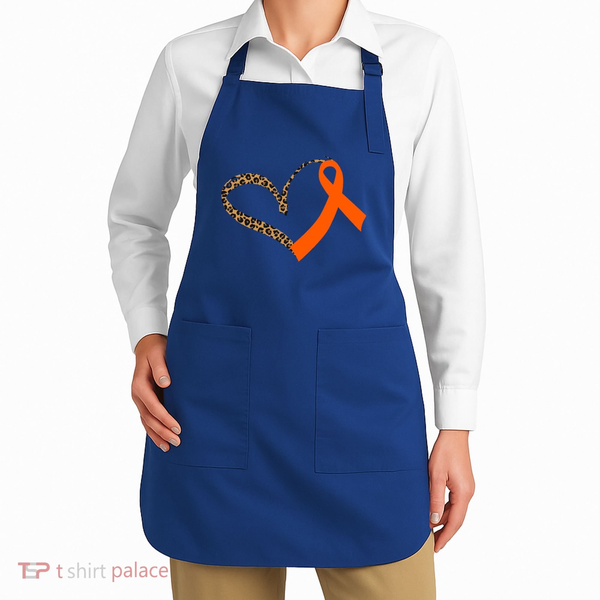 Leukemia Awareness Cancer Leopard Print Heart Orange Ribbon Gift Apron