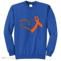 Leukemia Awareness Cancer Leopard Print Heart Orange Ribbon Gift Sweatshirt thumb 0