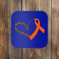 Leukemia Awareness Cancer Leopard Print Heart Orange Ribbon Gift Coaster thumb 0