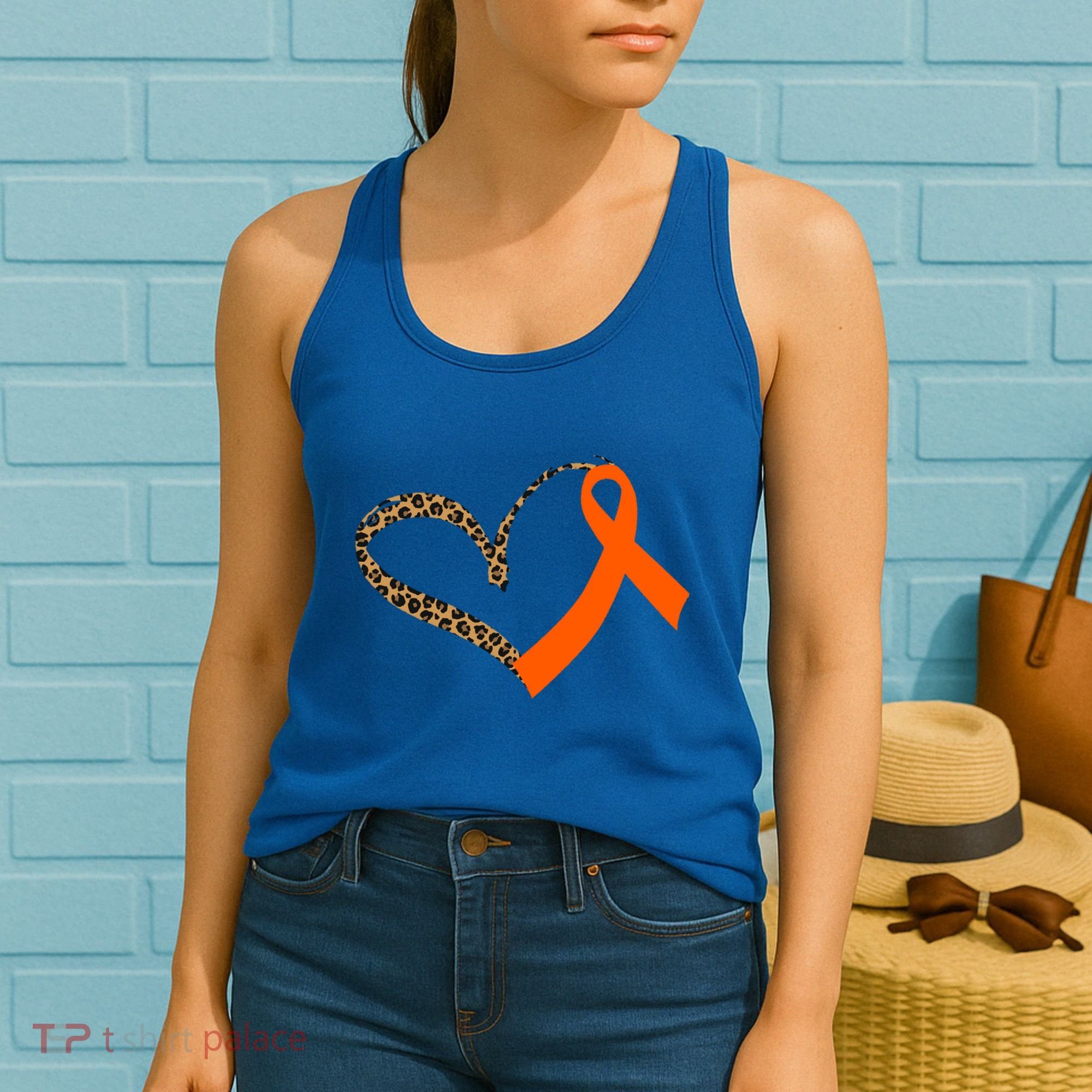 Leukemia Awareness Cancer Leopard Print Heart Orange Ribbon Gift Women's Tank Top