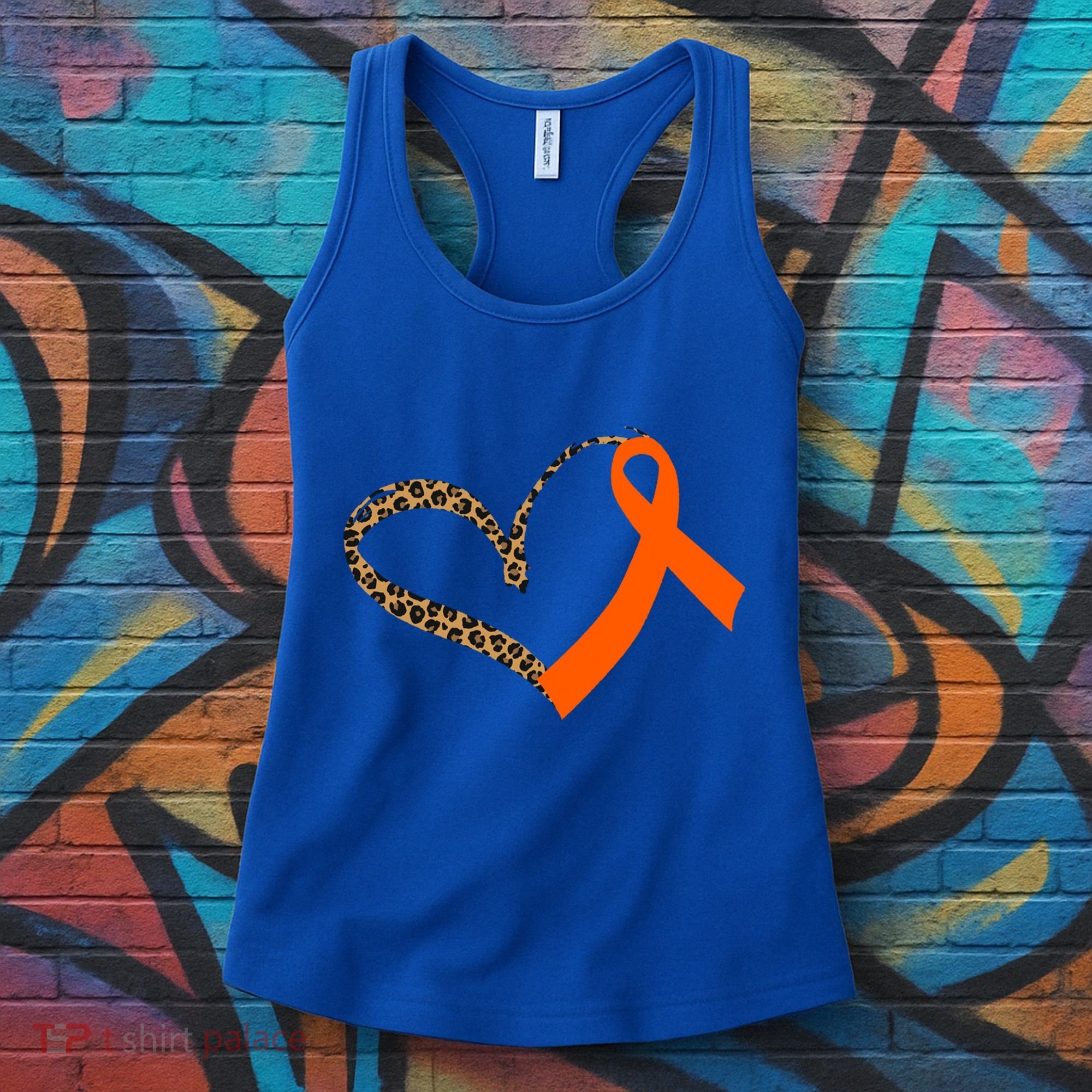 Leukemia Awareness Cancer Leopard Print Heart Orange Ribbon Gift Women's Tank Top