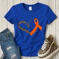 Leukemia Awareness Cancer Leopard Print Heart Orange Ribbon Gift Women's T-Shirt thumb 3
