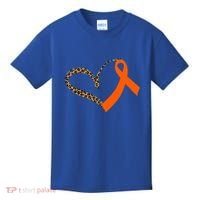 Leukemia Awareness Cancer Leopard Print Heart Orange Ribbon Gift Kids T-Shirt thumb 0