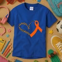 Leukemia Awareness Cancer Leopard Print Heart Orange Ribbon Gift Kids T-Shirt thumb 3