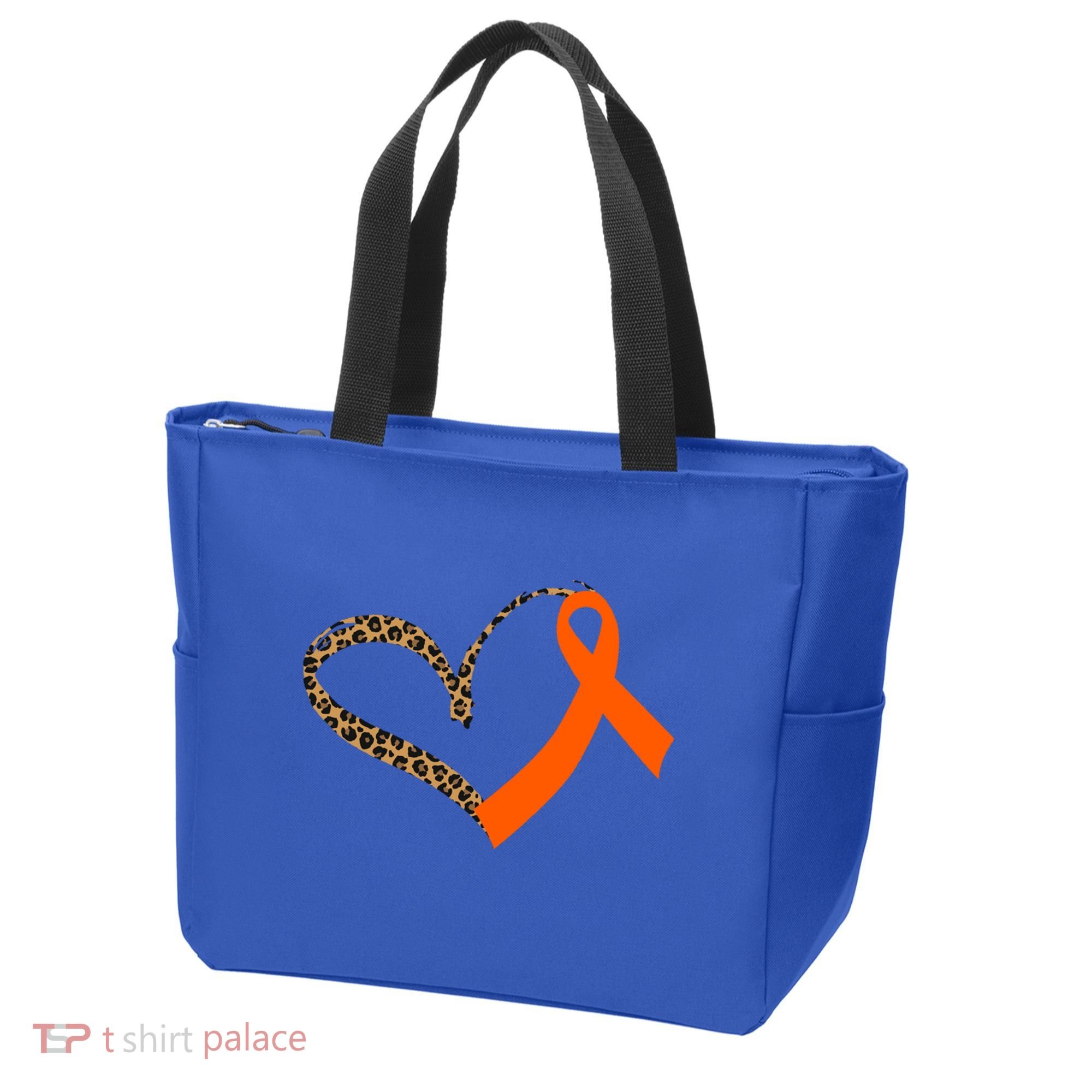 Leukemia Awareness Cancer Leopard Print Heart Orange Ribbon Gift Tote Bag