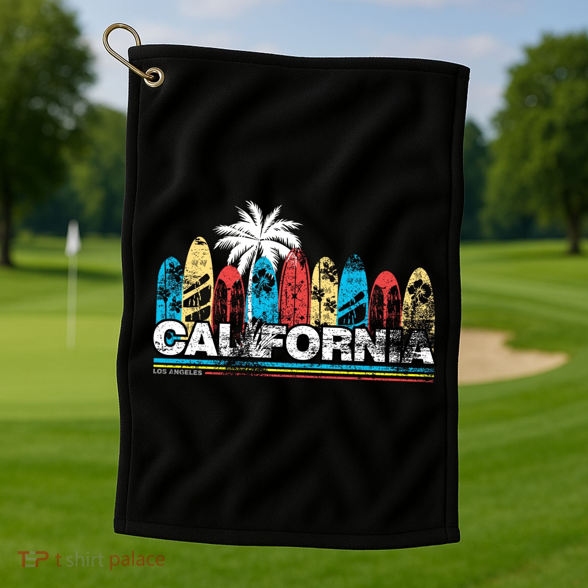 Los Angeles California Surfboard Theme Golf Towel