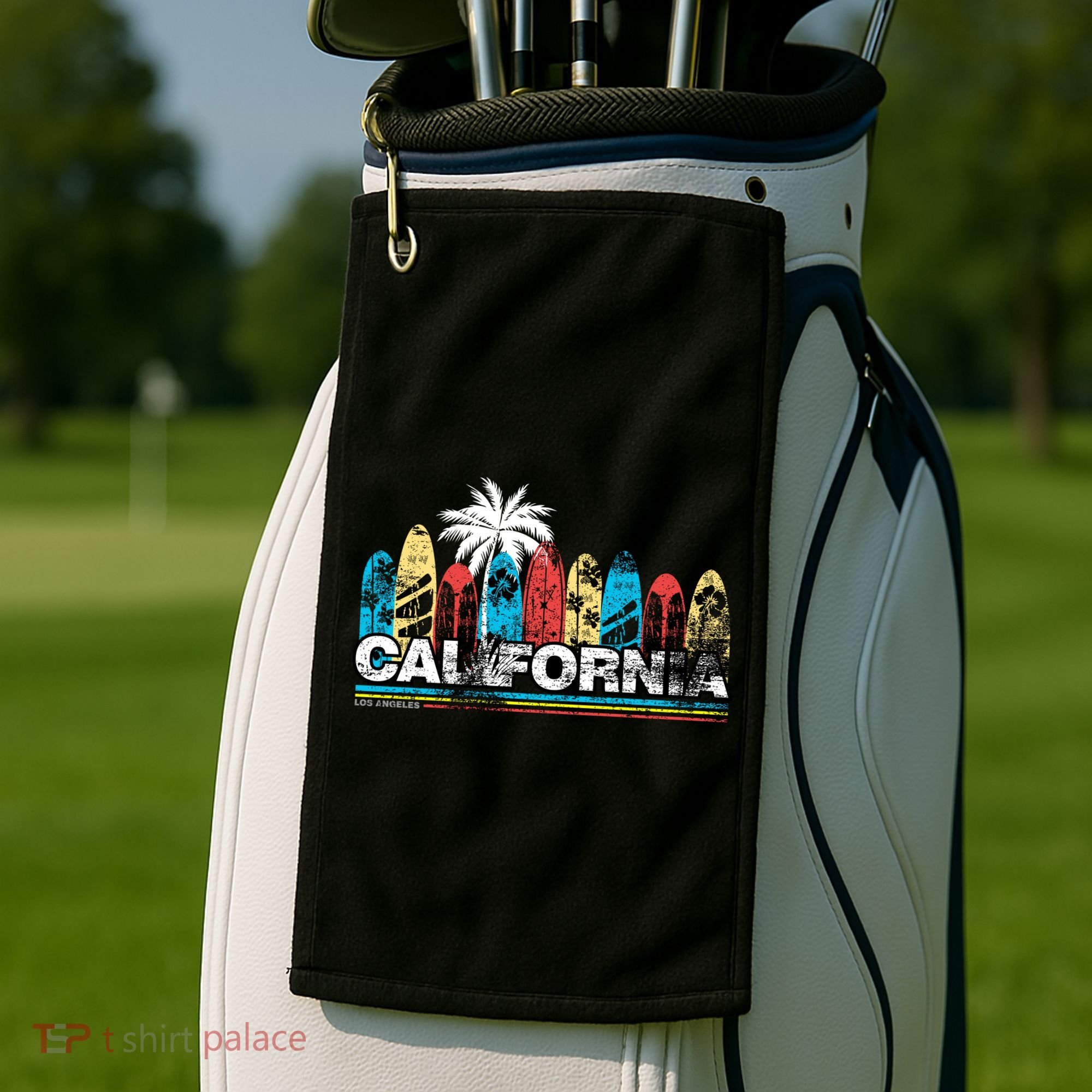 Los Angeles California Surfboard Theme Golf Towel