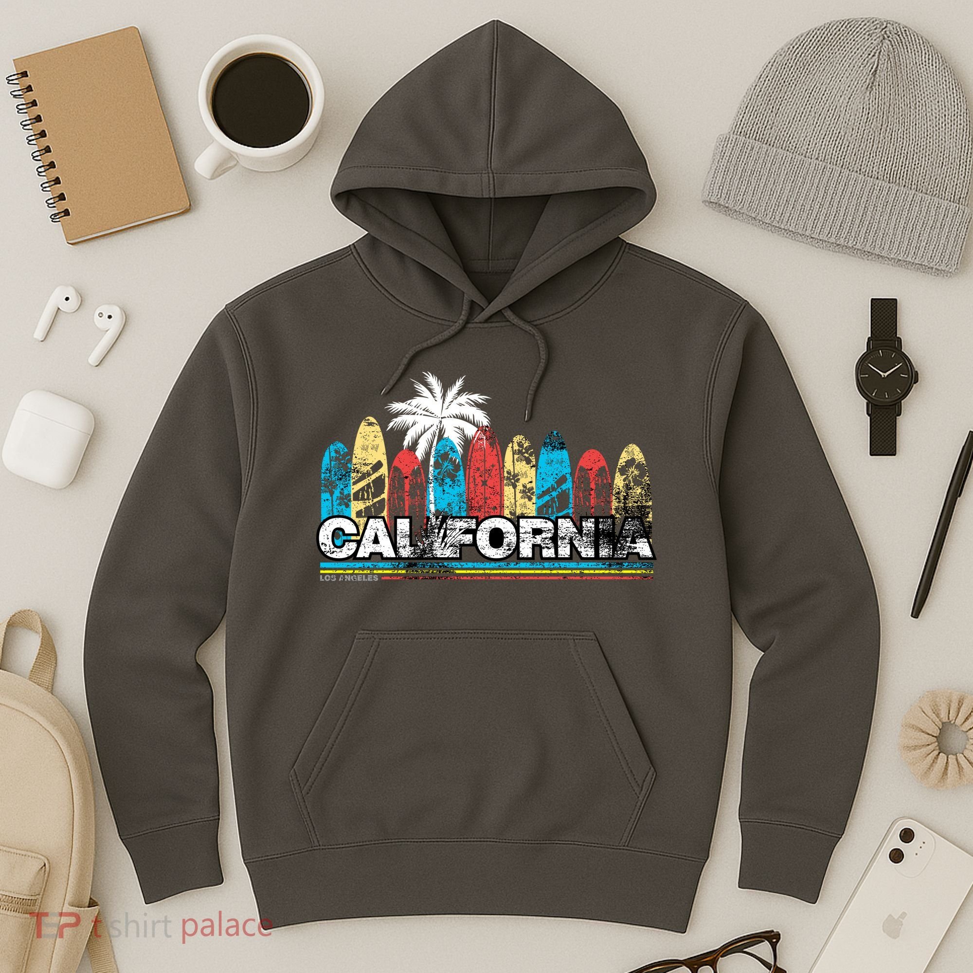 Los Angeles California Surfboard Theme Hoodie