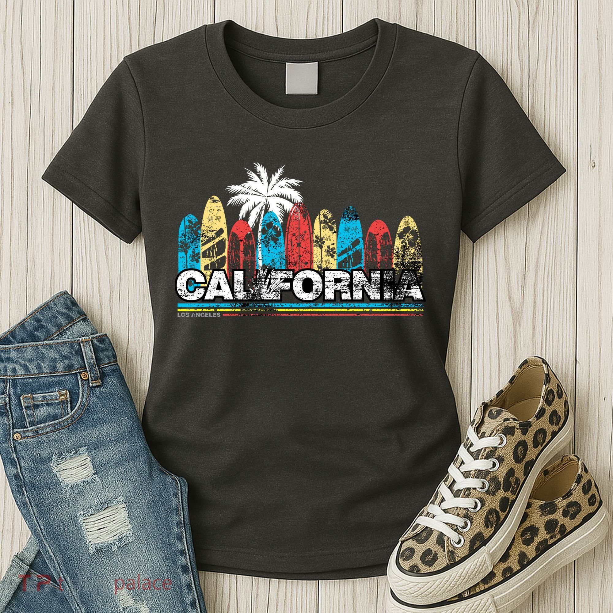 Los Angeles California Surfboard Theme Women's T-Shirt