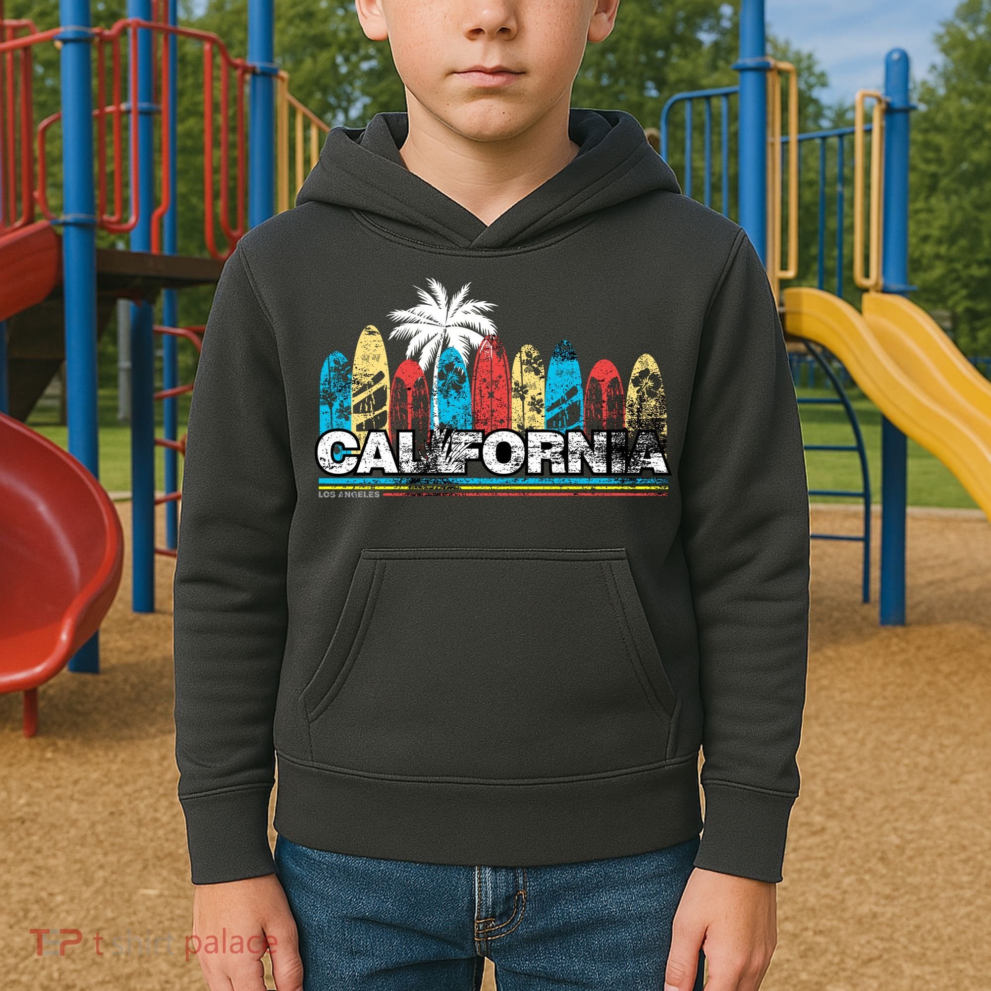 Los Angeles California Surfboard Theme Kids Hoodie