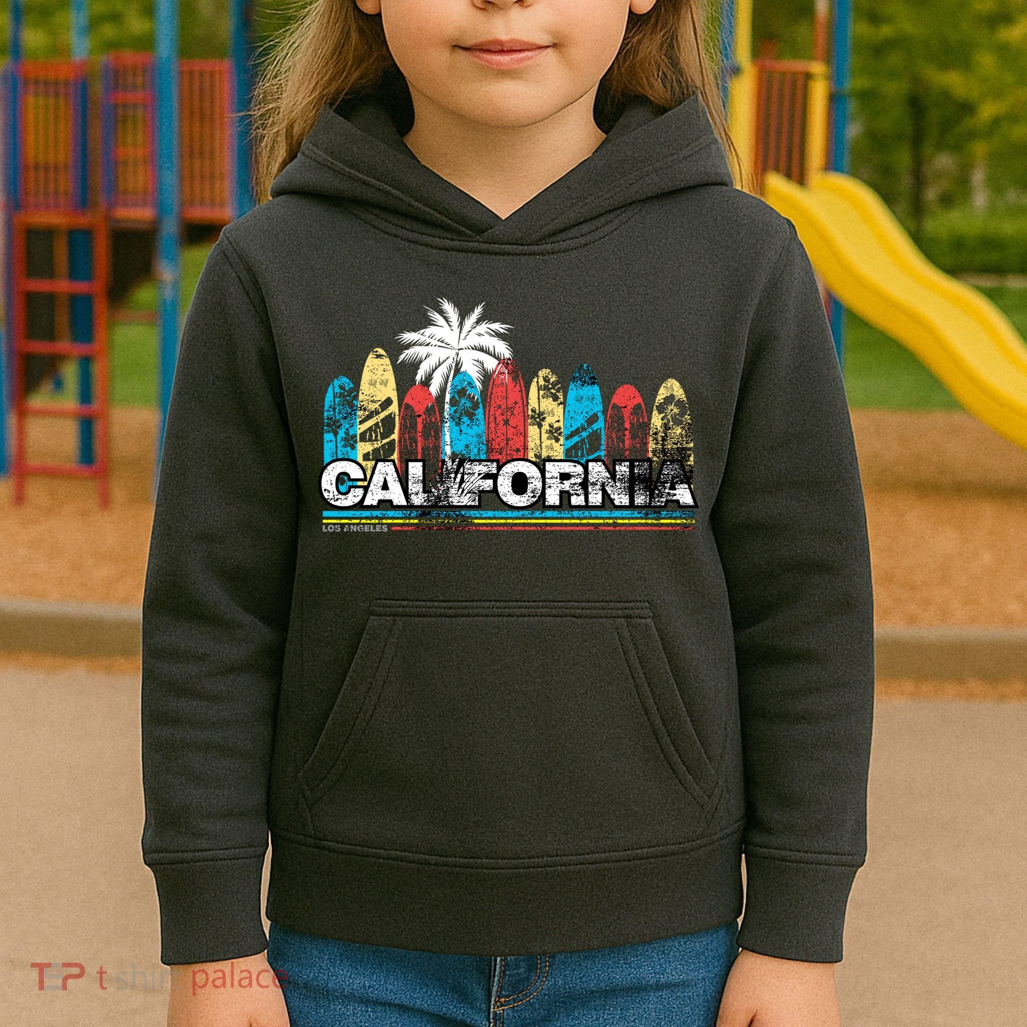 Los Angeles California Surfboard Theme Kids Hoodie