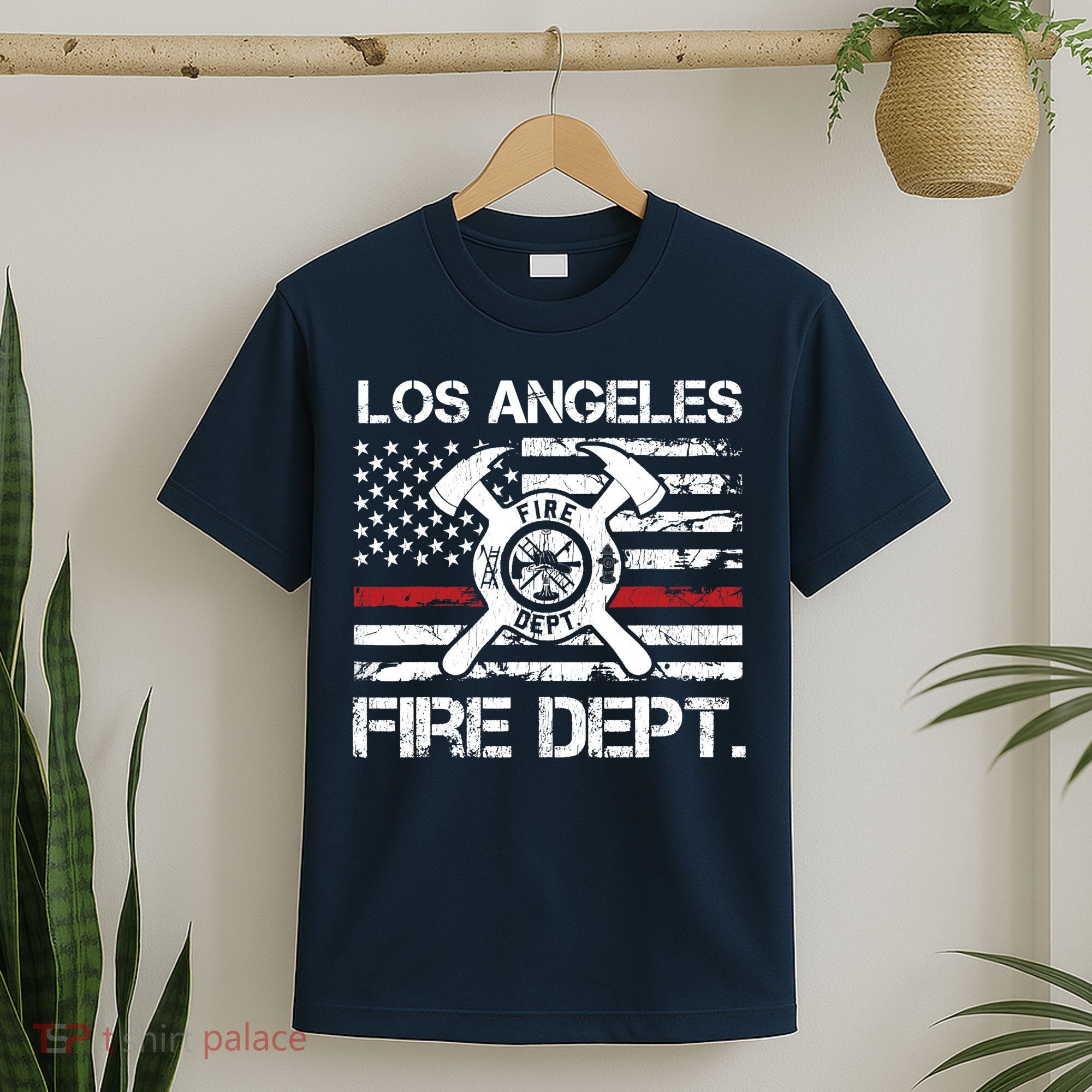 Los Angeles California Fire Department Thin Red Line Fireman T-Shirt