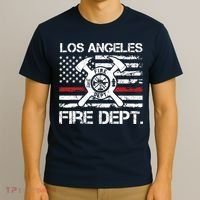 Los Angeles California Fire Department Thin Red Line Fireman T-Shirt thumb 3