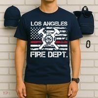Los Angeles California Fire Department Thin Red Line Fireman T-Shirt thumb 6