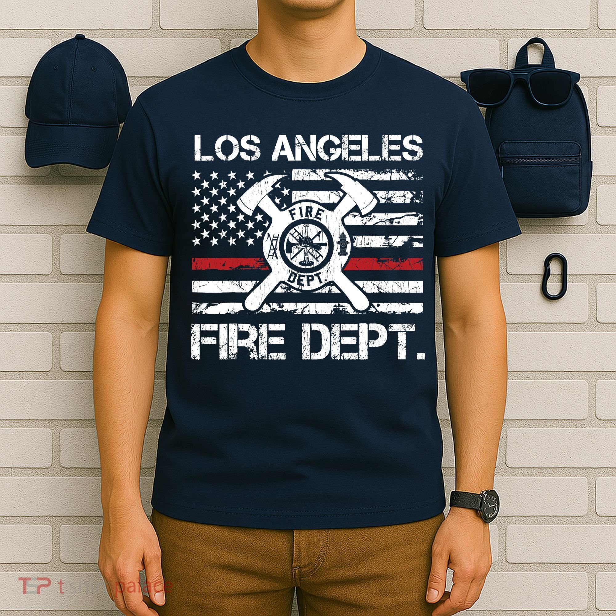 Los Angeles California Fire Department Thin Red Line Fireman T-Shirt