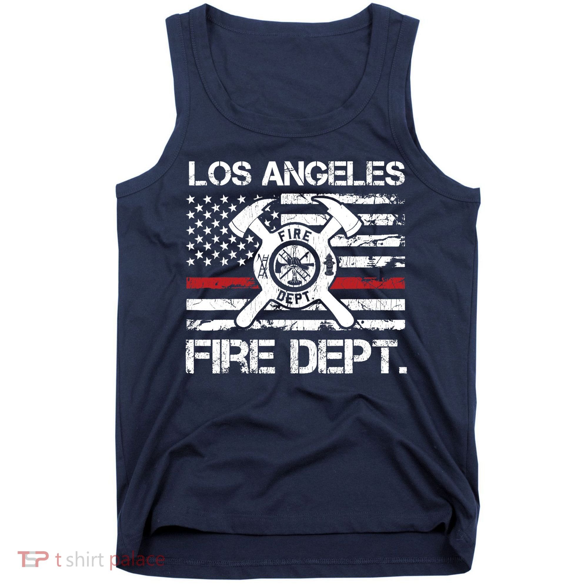 Los Angeles California Fire Department Thin Red Line Fireman Tank Top