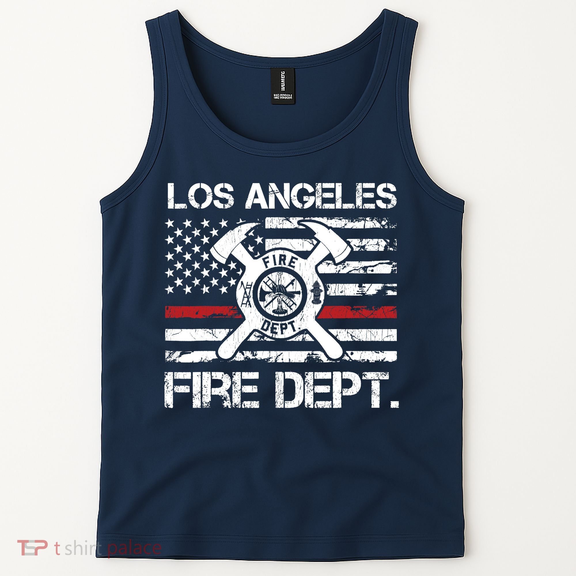 Los Angeles California Fire Department Thin Red Line Fireman Tank Top