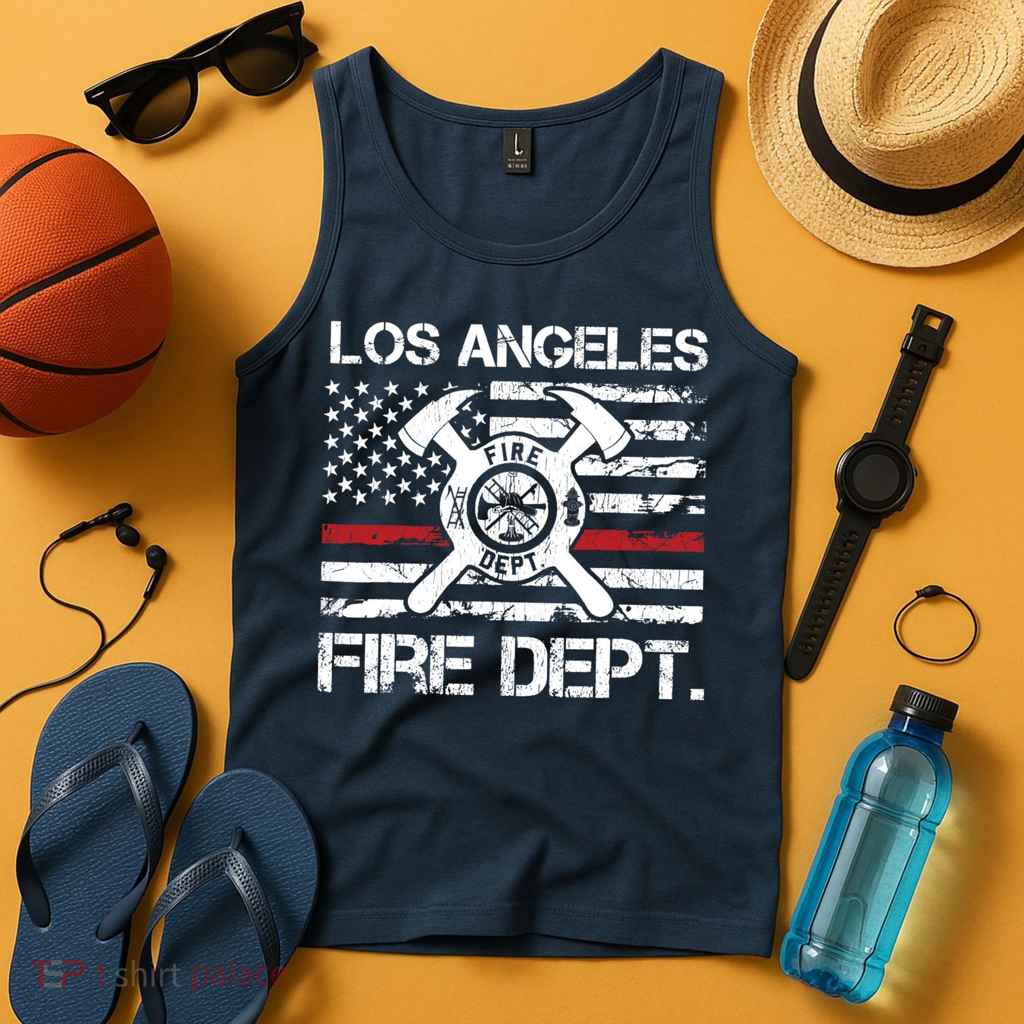 Los Angeles California Fire Department Thin Red Line Fireman Tank Top