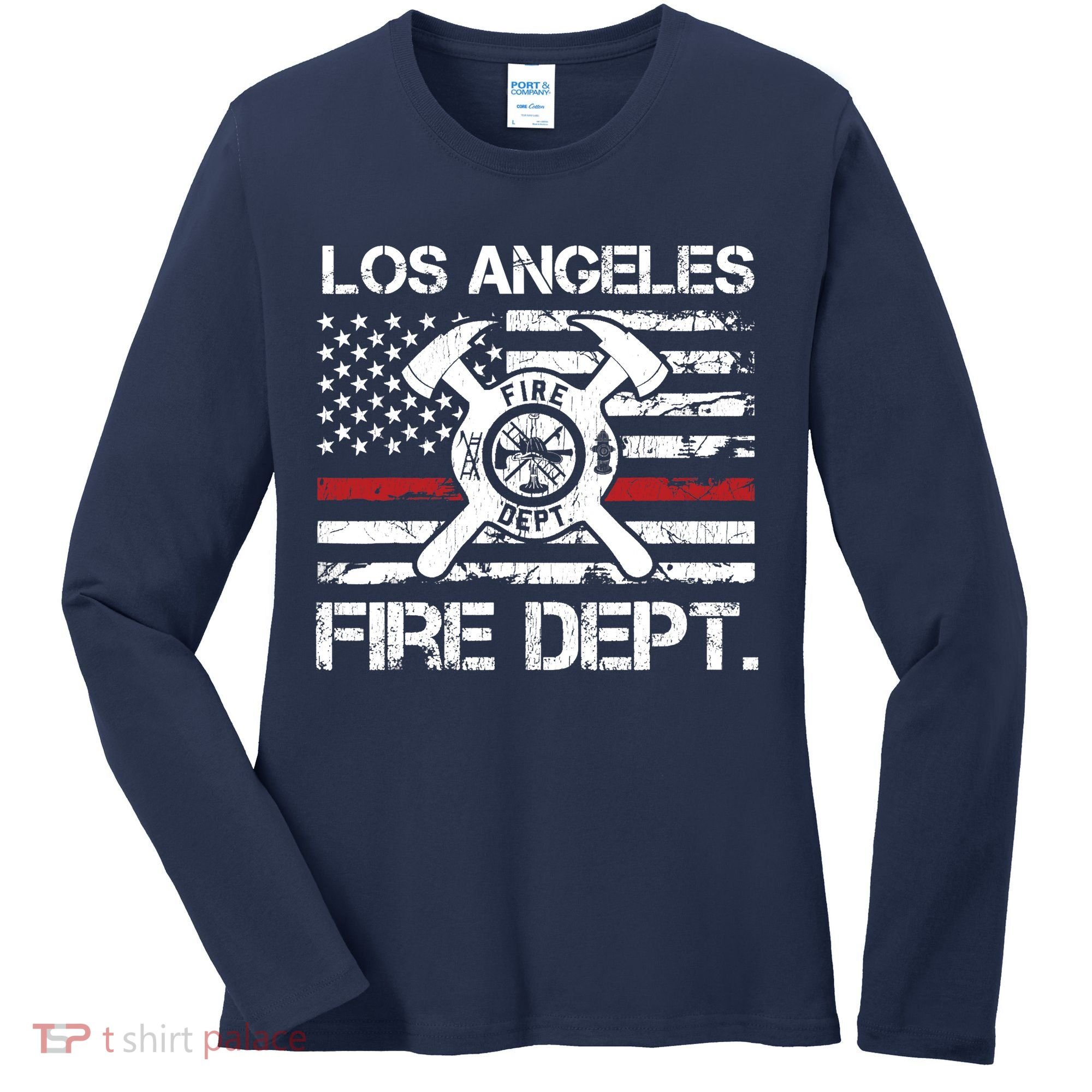 Los Angeles California Fire Department Thin Red Line Fireman Women's Long Sleeve Shirt