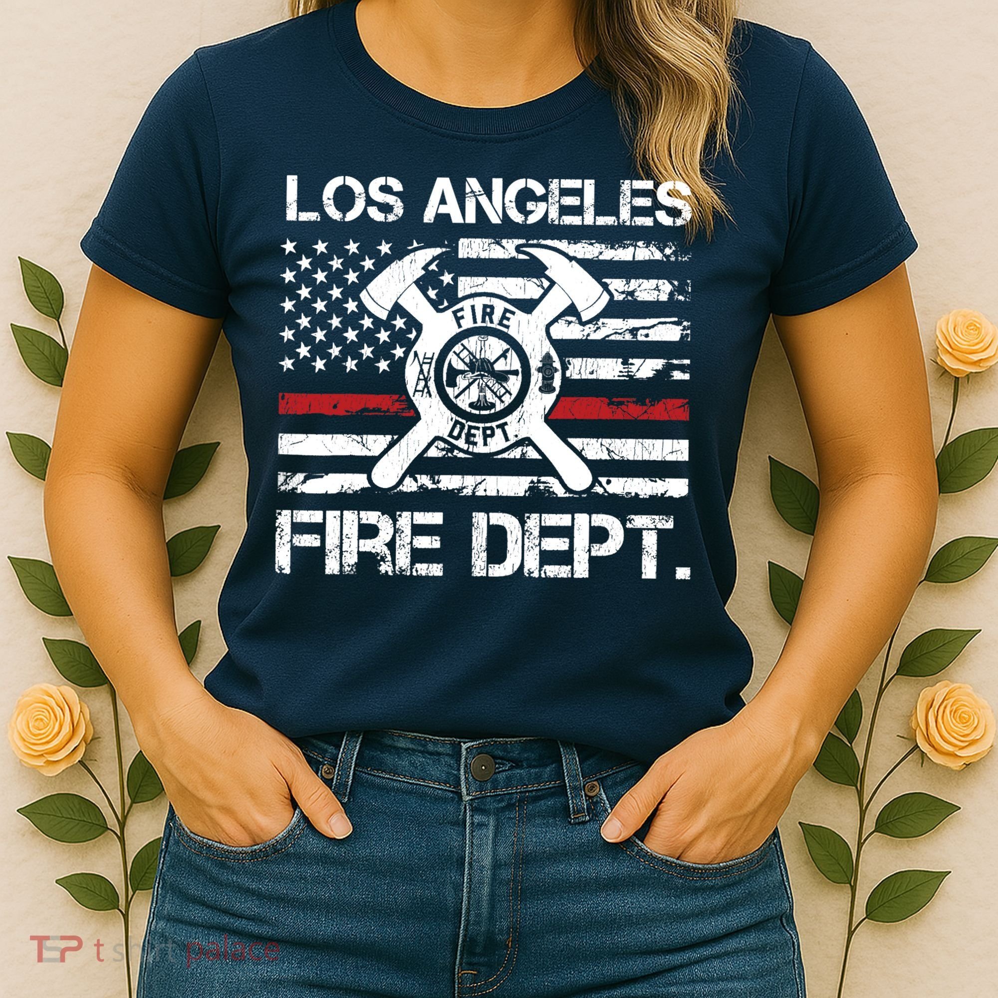 Los Angeles California Fire Department Thin Red Line Fireman Women's T-Shirt