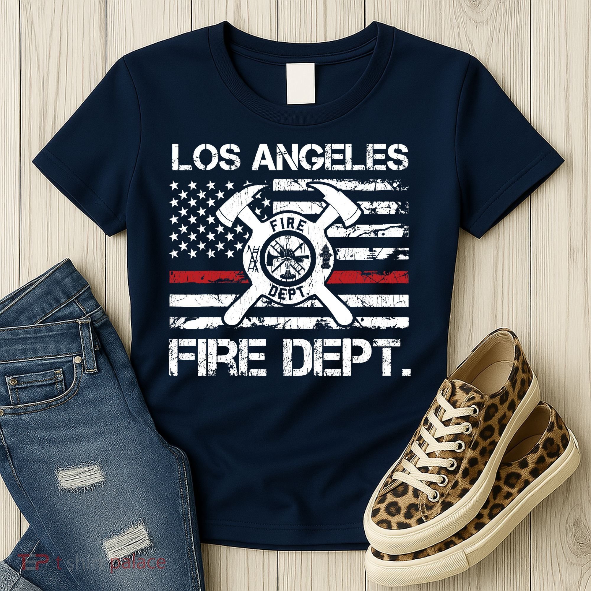 Los Angeles California Fire Department Thin Red Line Fireman Women's T-Shirt