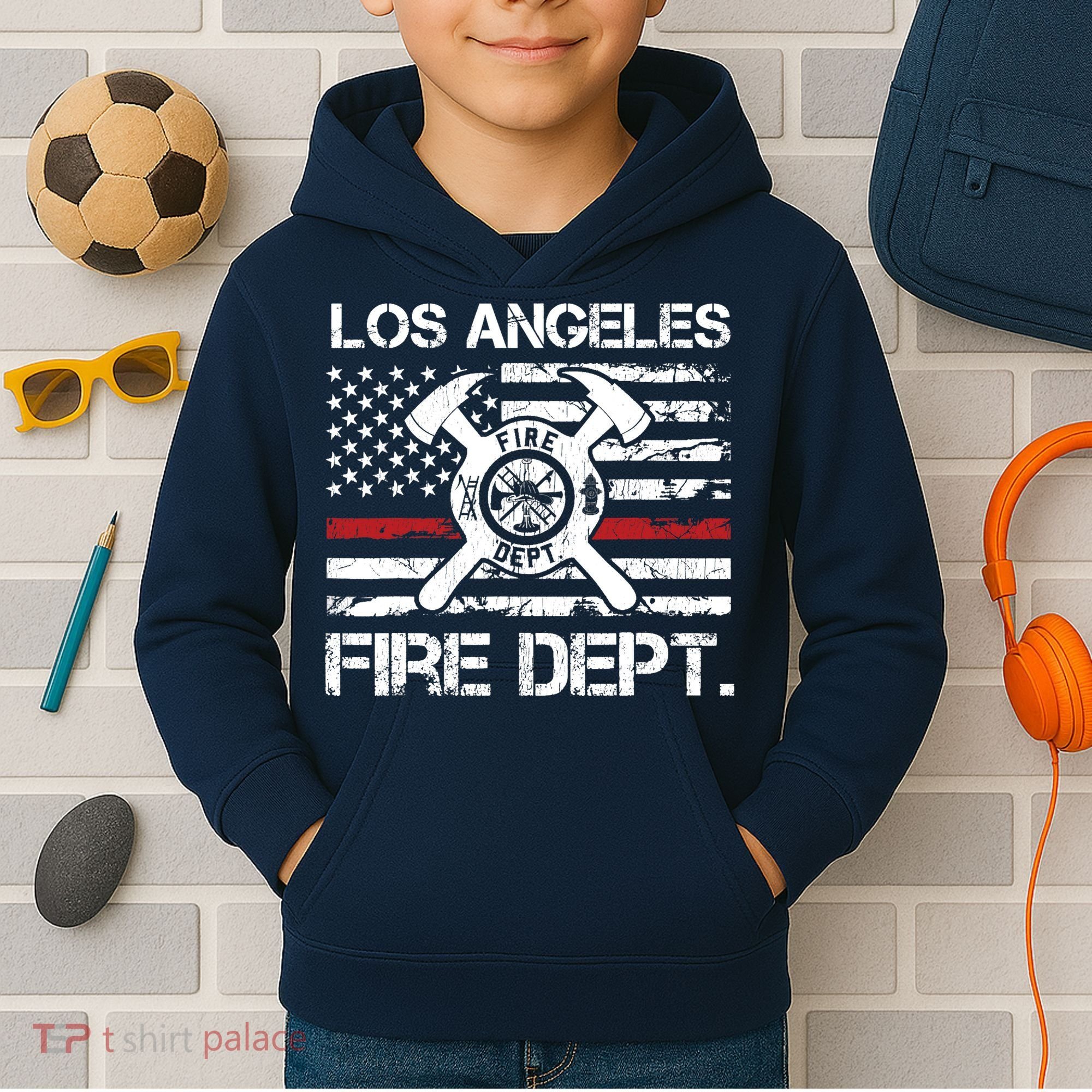 Los Angeles California Fire Department Thin Red Line Fireman Kids Hoodie
