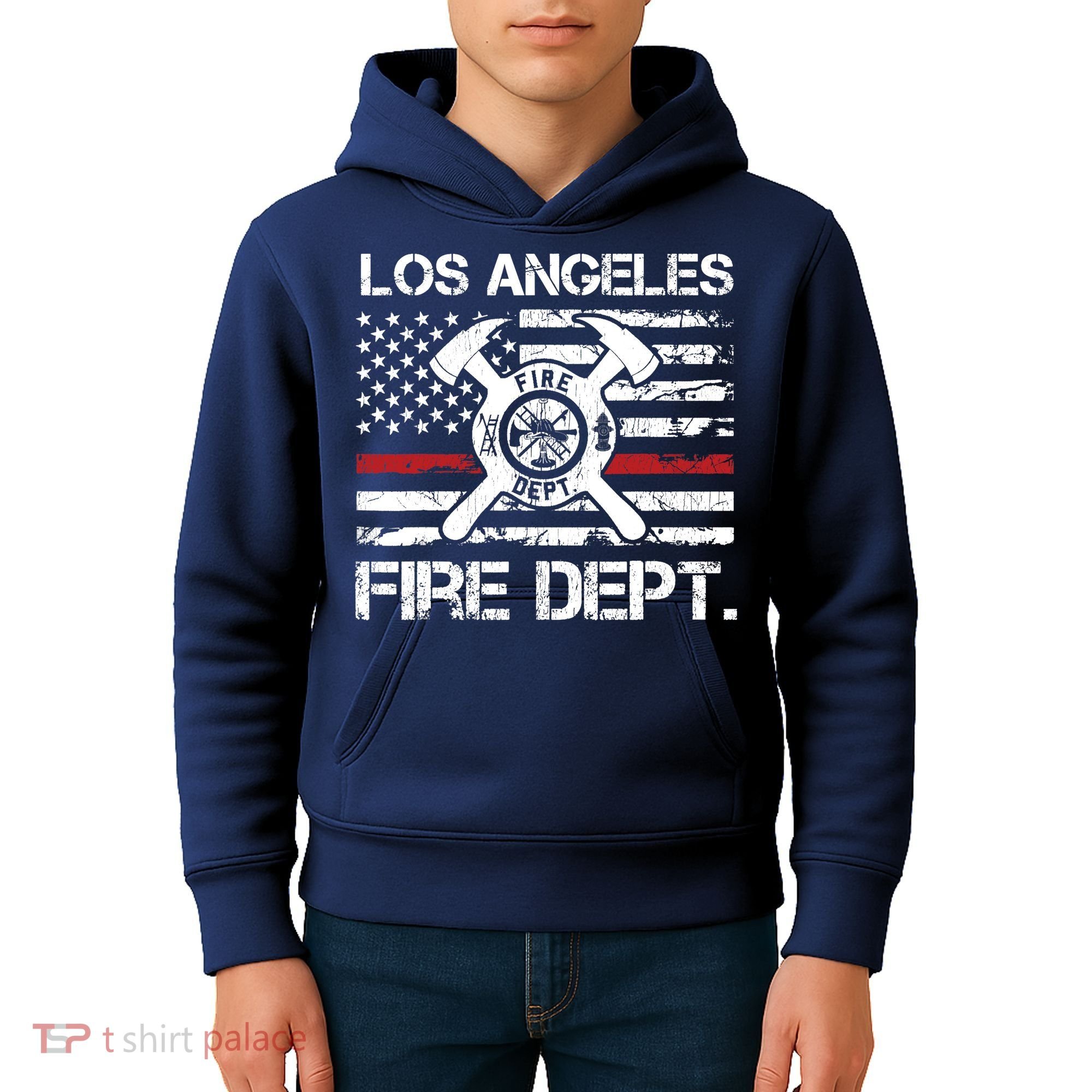 Los Angeles California Fire Department Thin Red Line Fireman Kids Hoodie