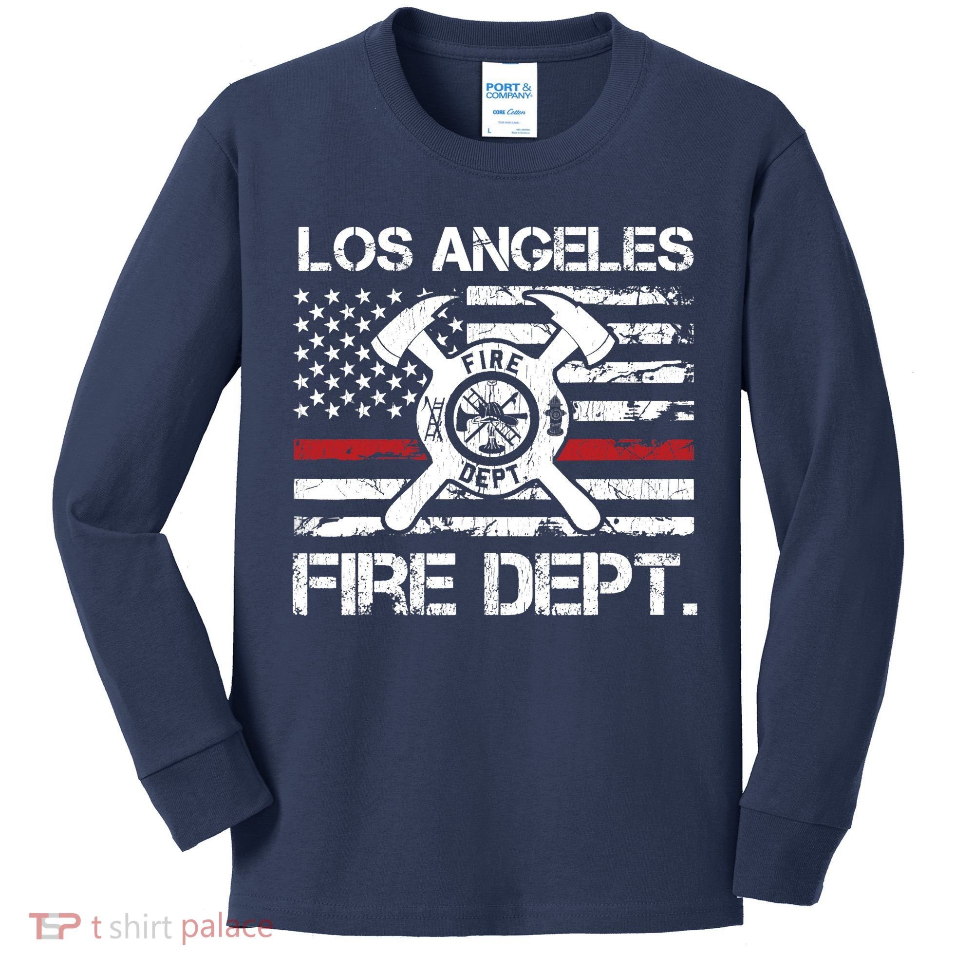 Los Angeles California Fire Department Thin Red Line Fireman Kids Long Sleeve Shirt