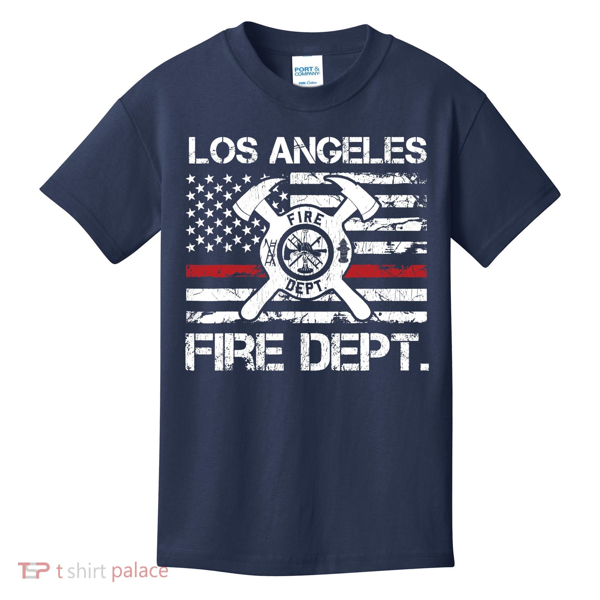Los Angeles California Fire Department Thin Red Line Fireman Kids T-Shirt