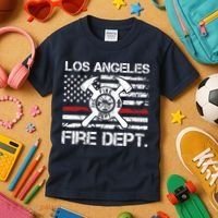 Los Angeles California Fire Department Thin Red Line Fireman Kids T-Shirt thumb 3