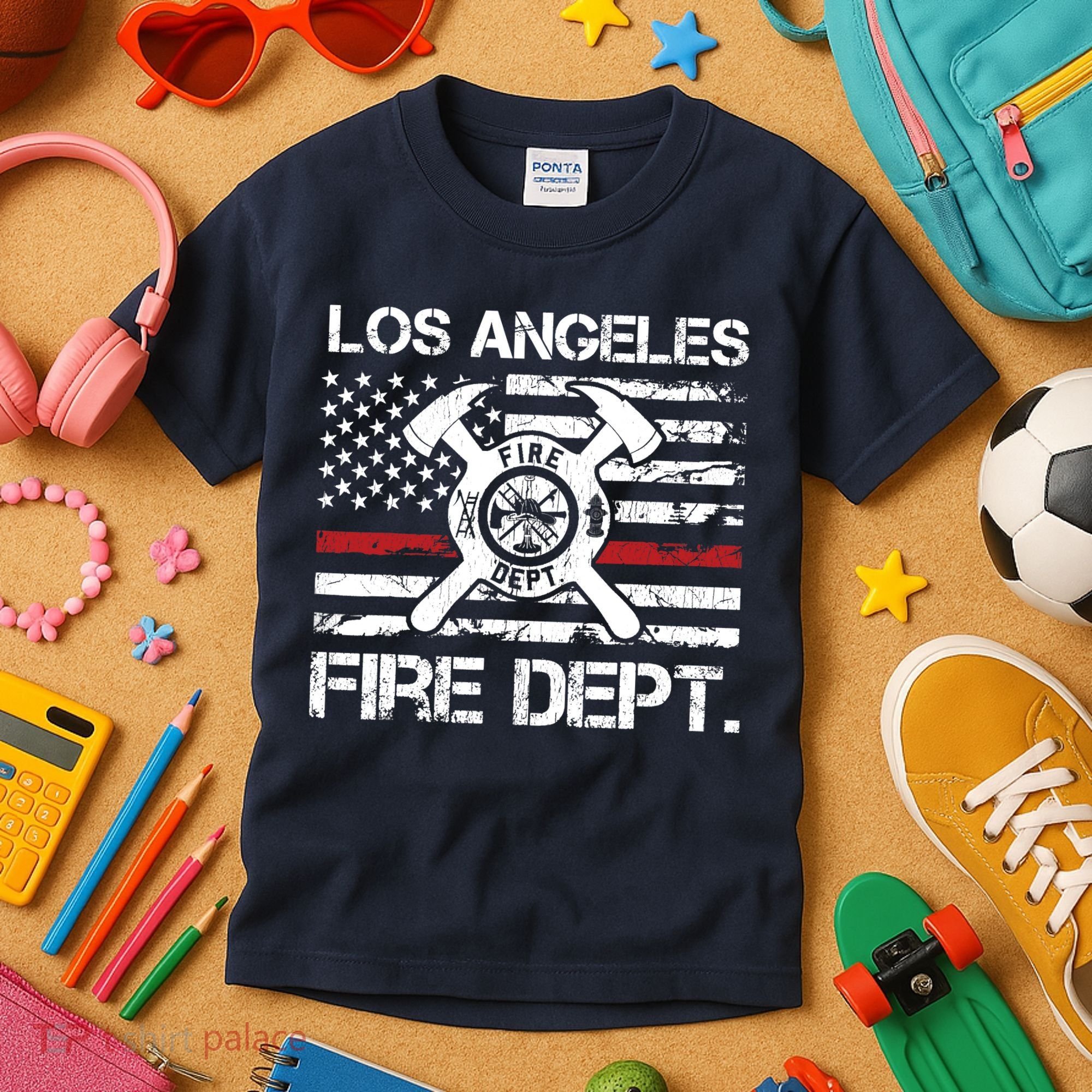 Los Angeles California Fire Department Thin Red Line Fireman Kids T-Shirt