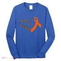 Leukemia Awareness Cancer Leopard Print Heart Orange Ribbon Meaningful Gift Long Sleeve Shirt thumb 0