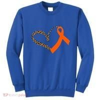 Leukemia Awareness Cancer Leopard Print Heart Orange Ribbon Meaningful Gift Sweatshirt thumb 0