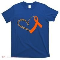 Leukemia Awareness Cancer Leopard Print Heart Orange Ribbon Meaningful Gift T-Shirt thumb 0