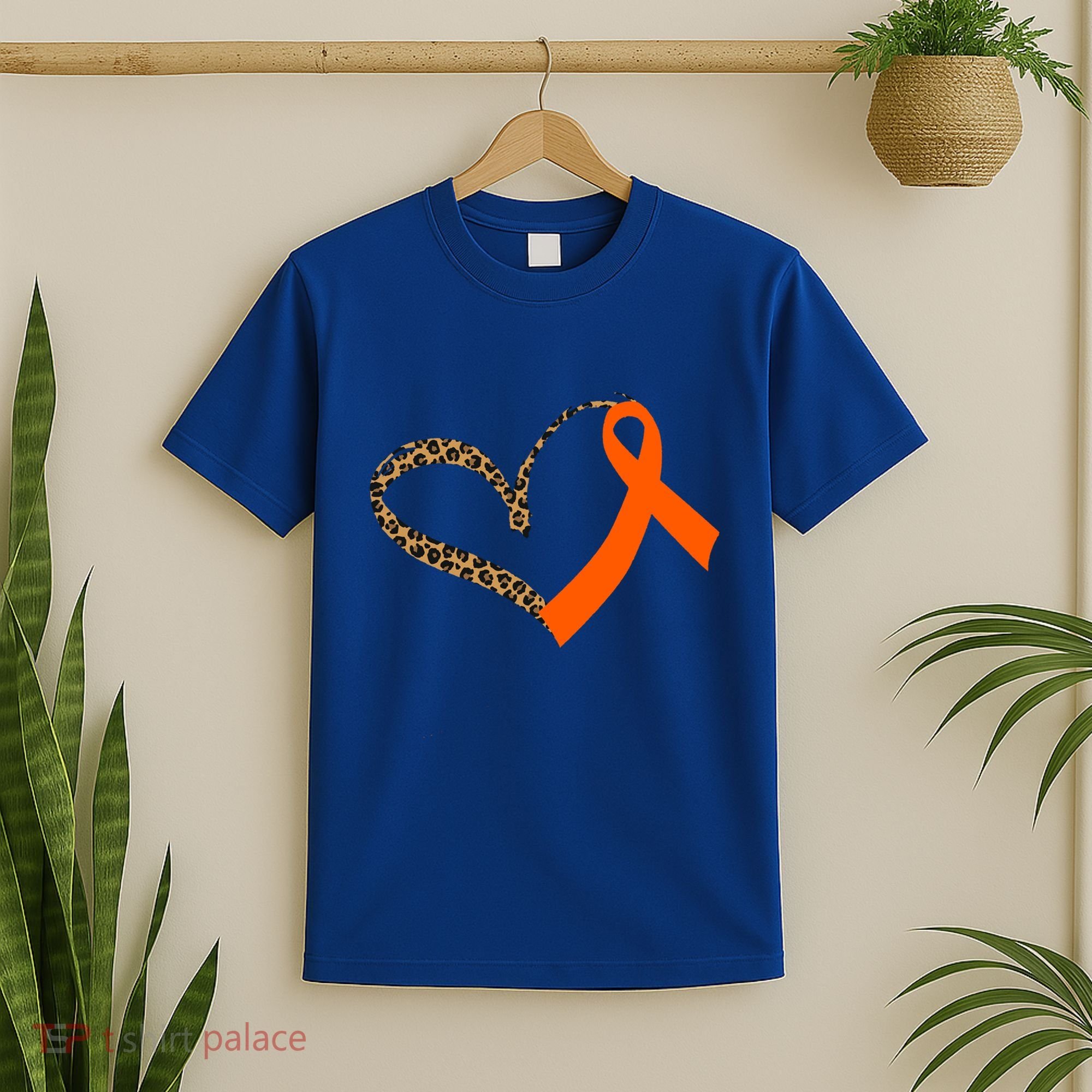 Leukemia Awareness Cancer Leopard Print Heart Orange Ribbon Meaningful Gift T-Shirt