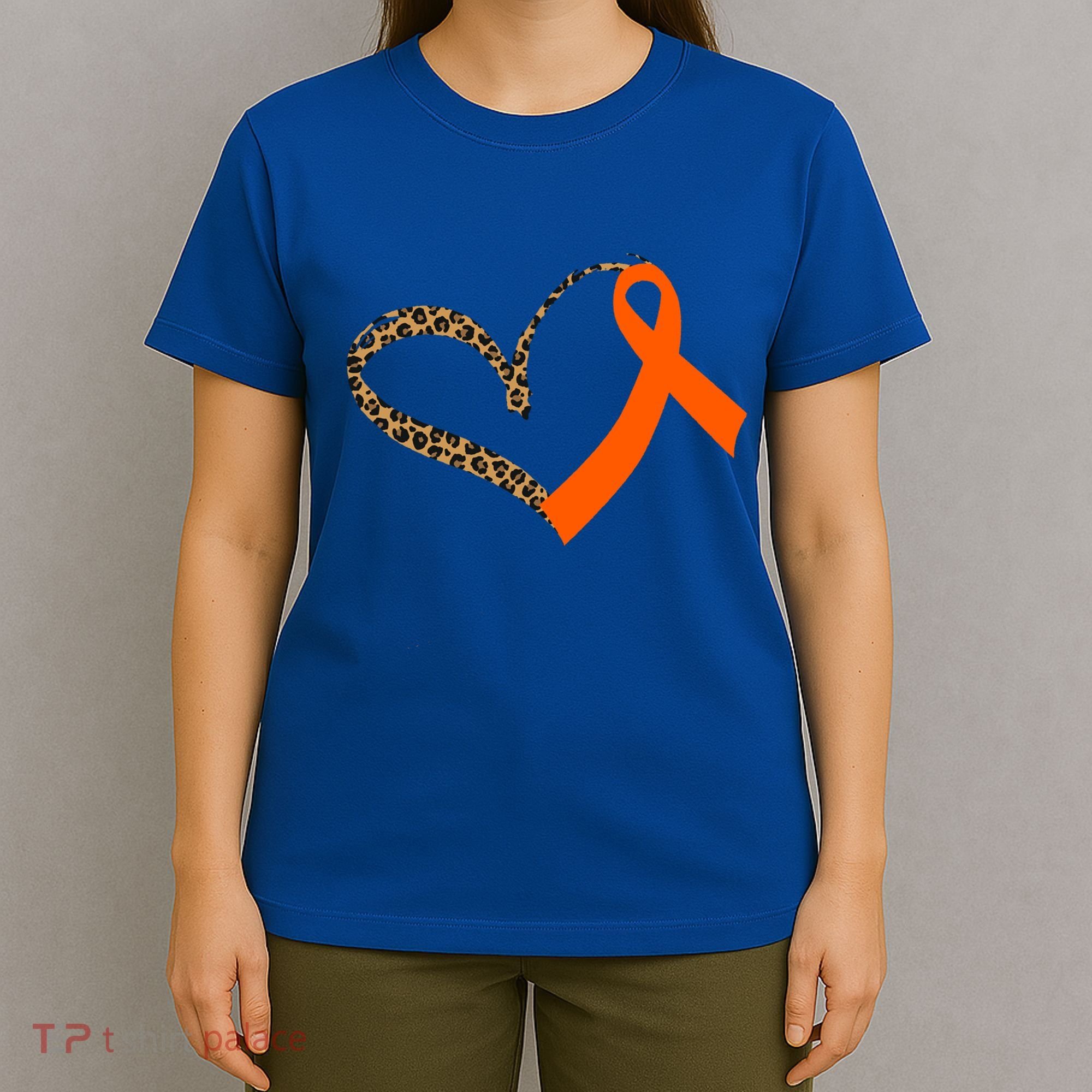 Leukemia Awareness Cancer Leopard Print Heart Orange Ribbon Meaningful Gift T-Shirt