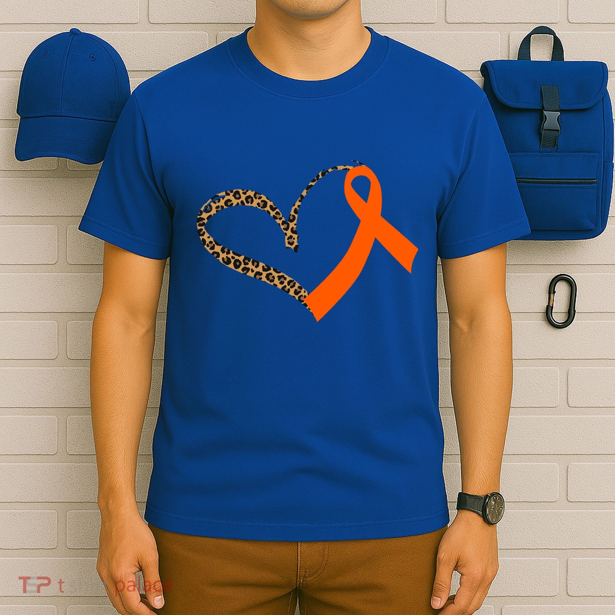 Leukemia Awareness Cancer Leopard Print Heart Orange Ribbon Meaningful Gift T-Shirt
