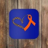 Leukemia Awareness Cancer Leopard Print Heart Orange Ribbon Meaningful Gift Coaster thumb 0