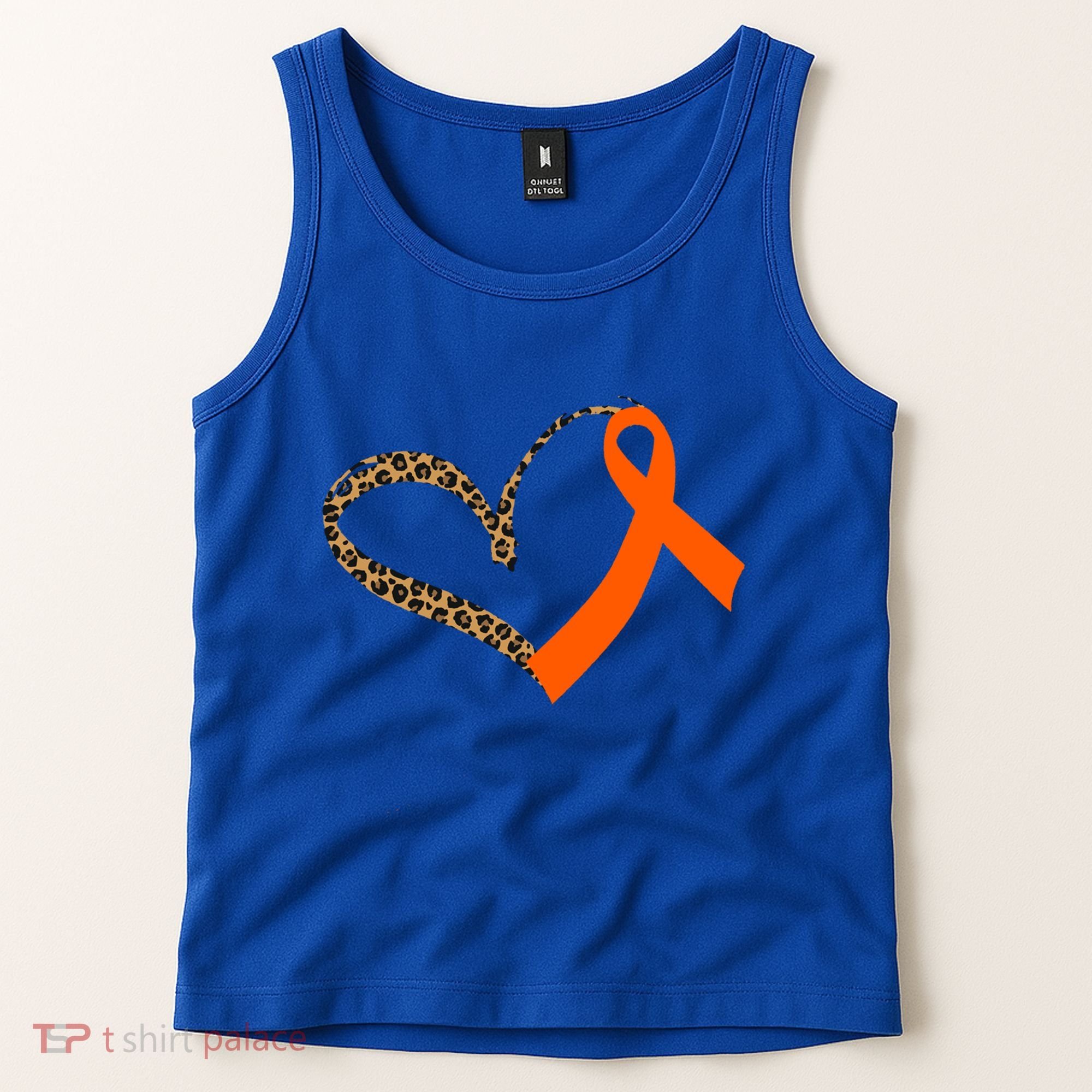 Leukemia Awareness Cancer Leopard Print Heart Orange Ribbon Meaningful Gift Tank Top
