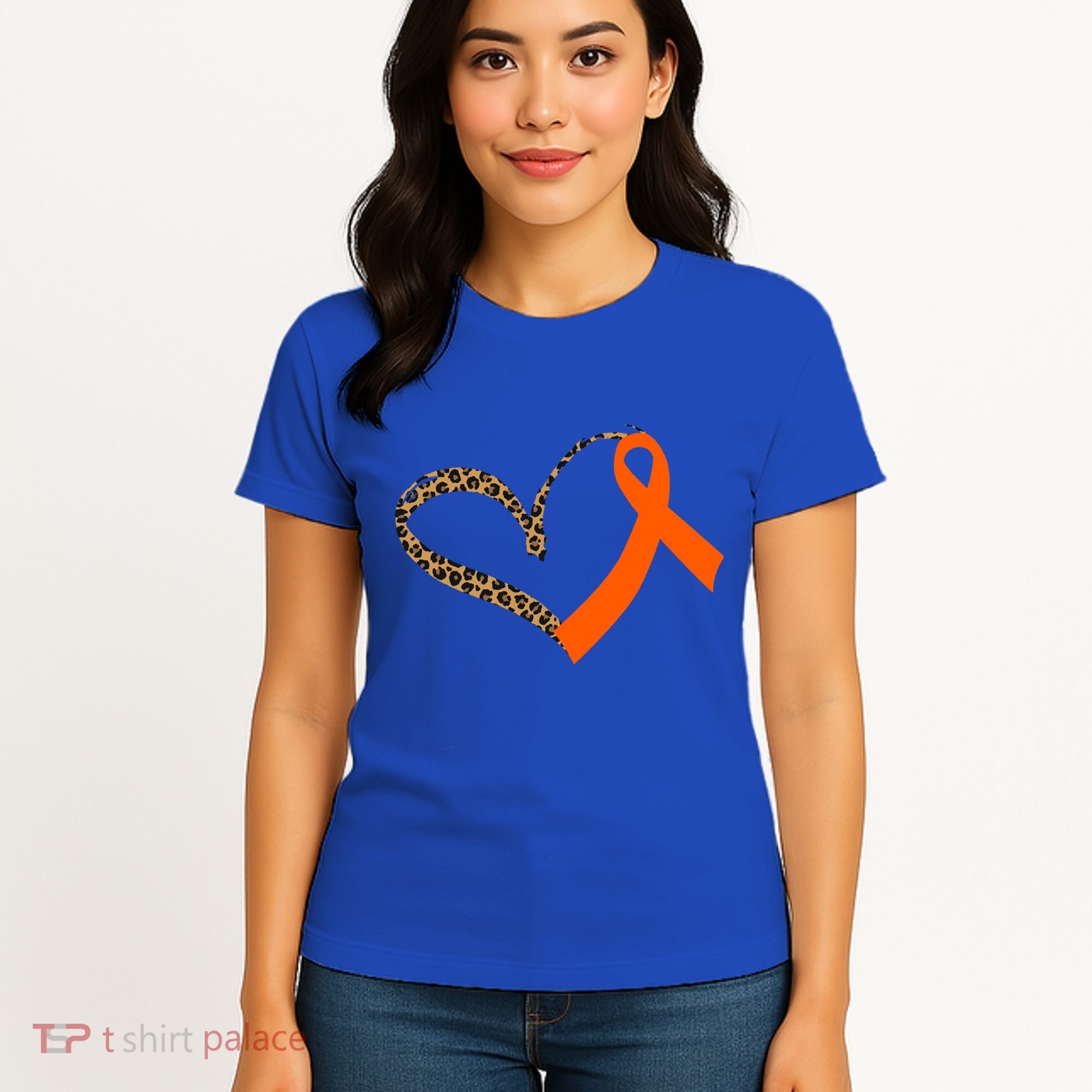 Leukemia Awareness Cancer Leopard Print Heart Orange Ribbon Meaningful Gift Women's T-Shirt