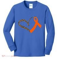 Leukemia Awareness Cancer Leopard Print Heart Orange Ribbon Meaningful Gift Kids Long Sleeve Shirt thumb 0