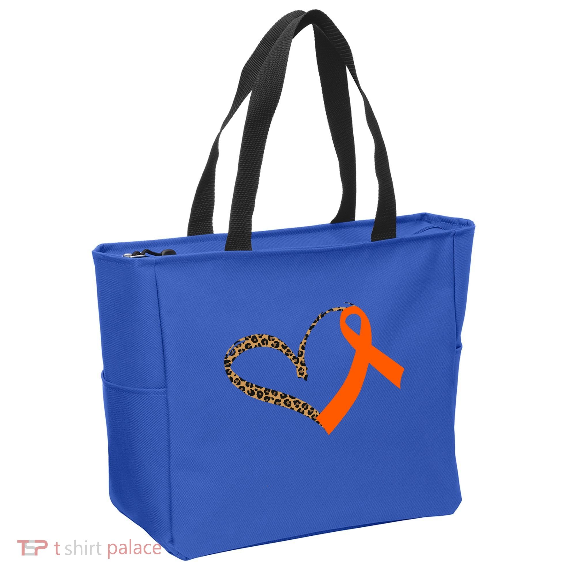 Leukemia Awareness Cancer Leopard Print Heart Orange Ribbon Meaningful Gift Tote Bag
