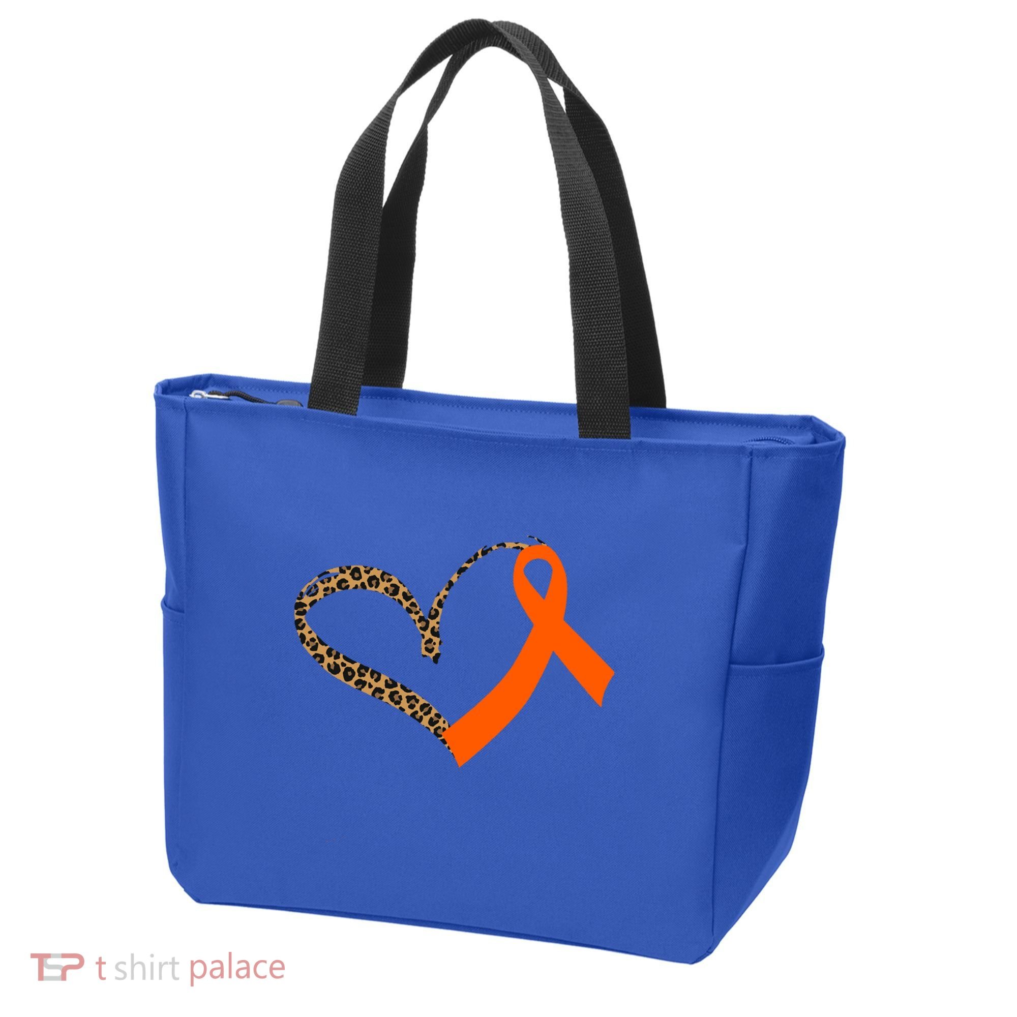 Leukemia Awareness Cancer Leopard Print Heart Orange Ribbon Meaningful Gift Tote Bag